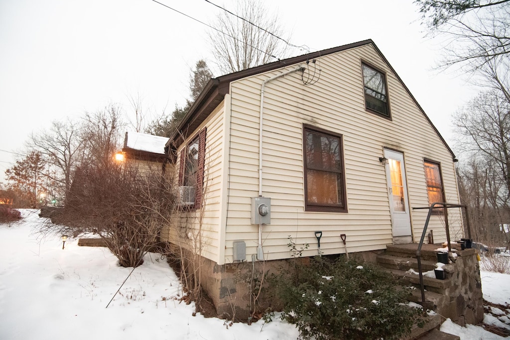 view of snow covered exterior