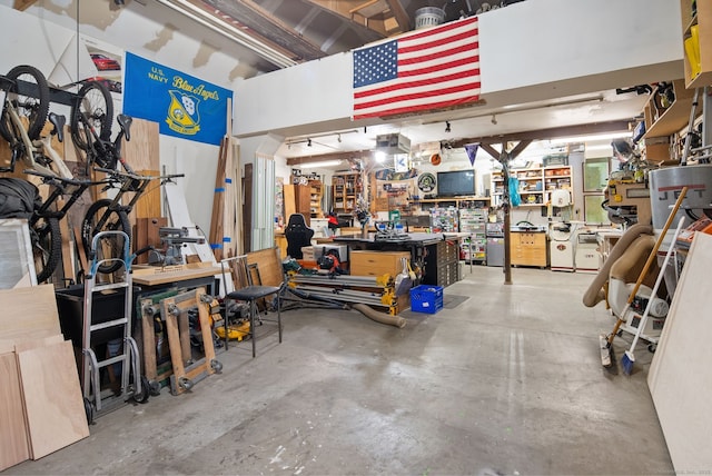 garage featuring a workshop area