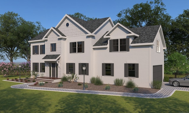 view of front of house featuring a garage and a front yard