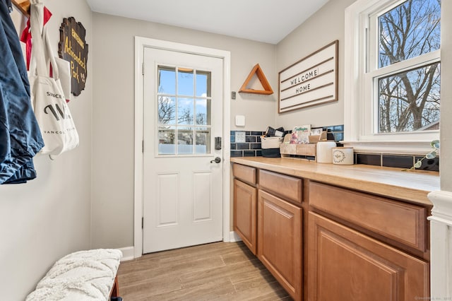 interior space with light hardwood / wood-style floors