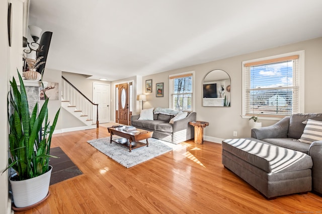 living room with light wood-type flooring