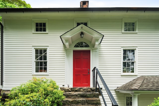 247 Mill Rd, New Canaan, CT 06840 - doorway to property featuring a chimney