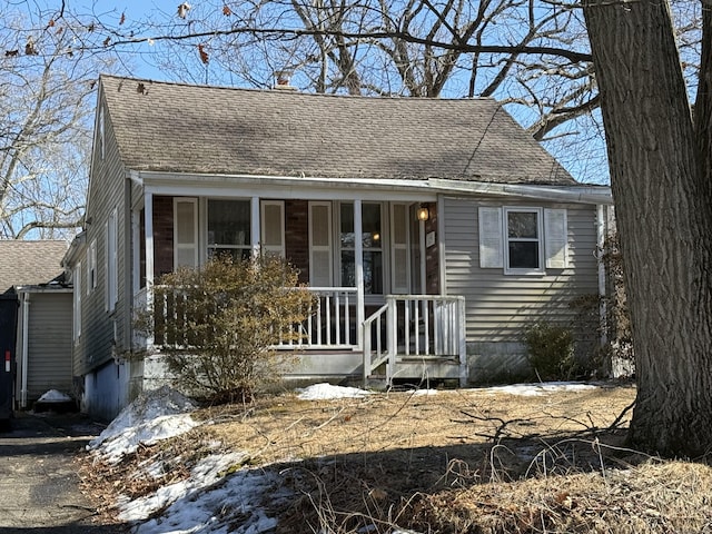 view of front of home featuring covered porch and roof with shingles