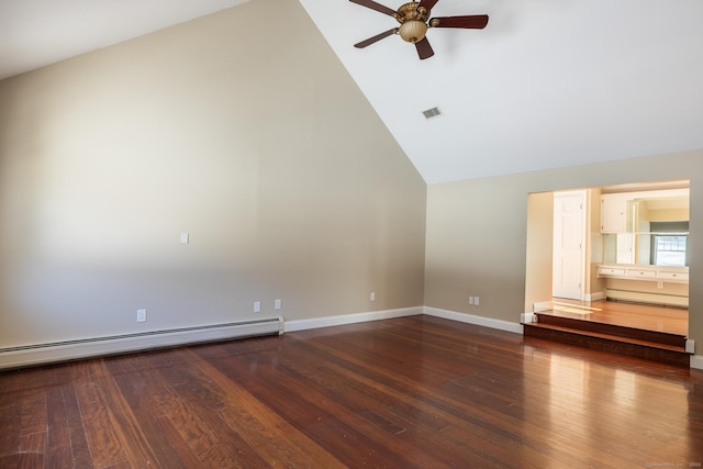 16 Saddle Ridge Rd, New Milford, CT 06776 - unfurnished living room featuring hardwood / wood-style flooring, ceiling fan, a baseboard radiator, and visible vents