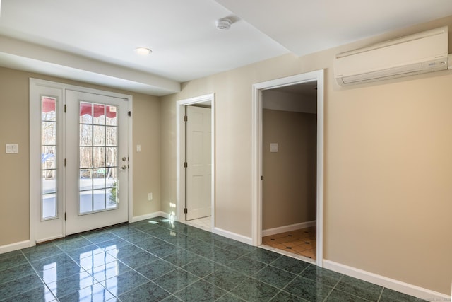 16 Saddle Ridge Rd, New Milford, CT 06776 - doorway to outside with a wall mounted air conditioner, baseboards, and dark tile patterned flooring