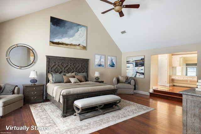 16 Saddle Ridge Rd, New Milford, CT 06776 - bedroom featuring visible vents, baseboards, wood finished floors, and high vaulted ceiling