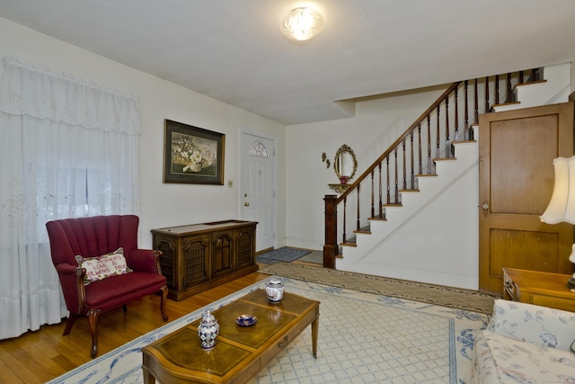 living room with hardwood / wood-style flooring