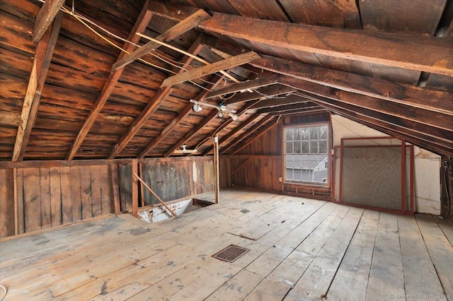 view of unfinished attic