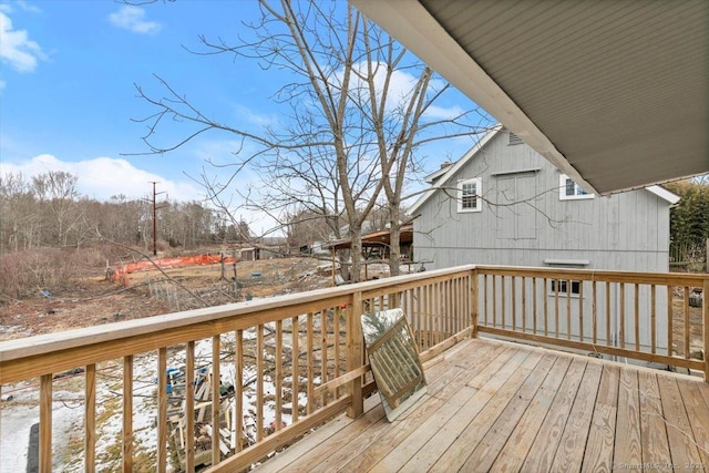 view of snow covered deck