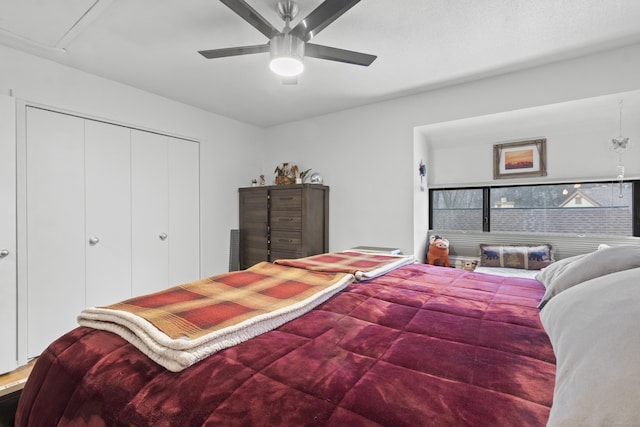 bedroom with a closet and ceiling fan