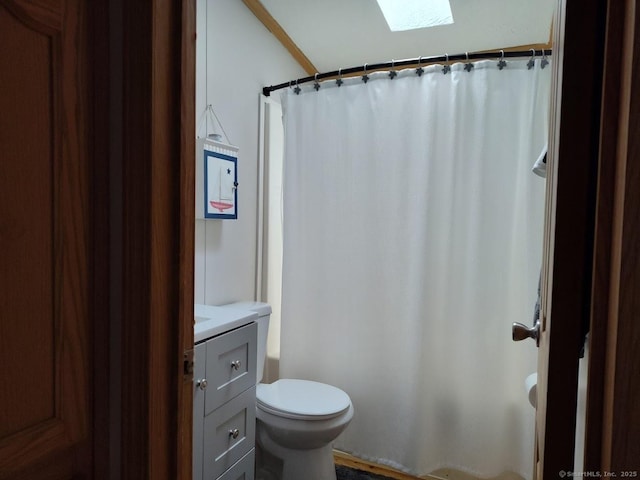 bathroom featuring vanity, a shower with curtain, and toilet