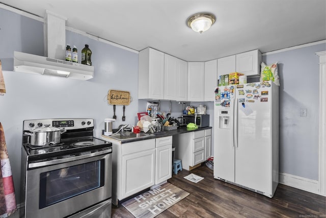 kitchen featuring white cabinetry, appliances with stainless steel finishes, and dark hardwood / wood-style floors