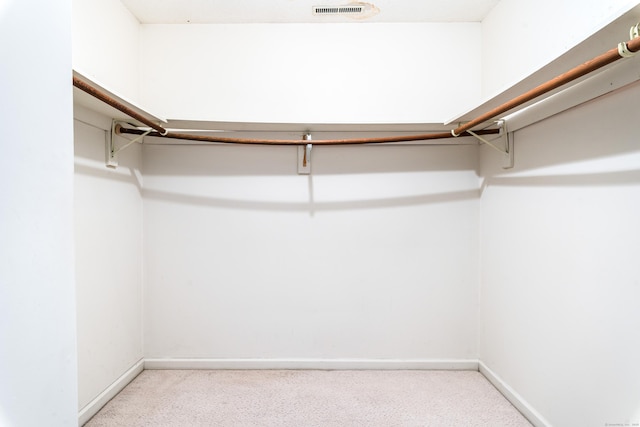 spacious closet featuring light carpet