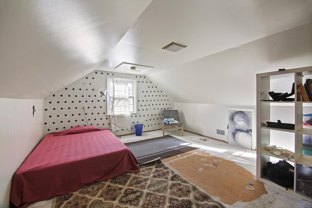 bedroom with vaulted ceiling