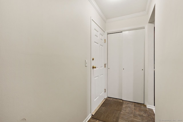 hallway featuring ornamental molding