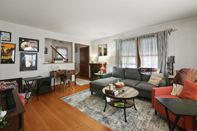 living room with hardwood / wood-style flooring