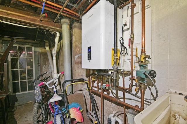 utility room with water heater