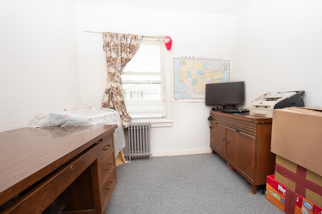 carpeted bedroom featuring radiator