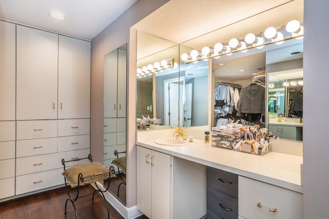 bathroom featuring hardwood / wood-style flooring and vanity