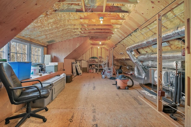 office space featuring lofted ceiling