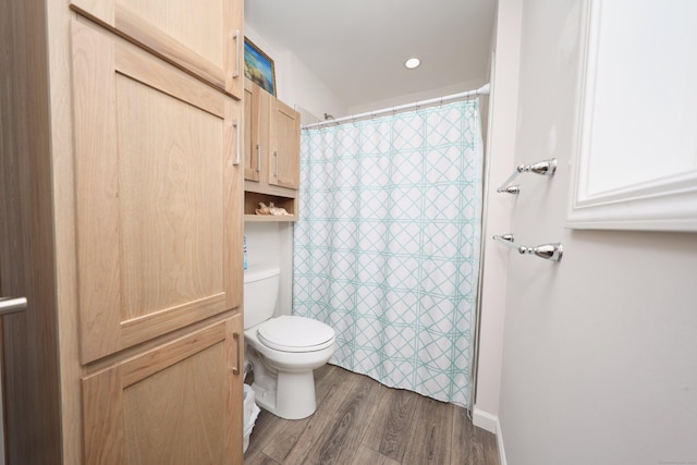 bathroom with wood-type flooring and toilet