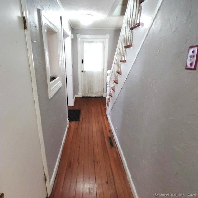 hallway featuring dark hardwood / wood-style flooring