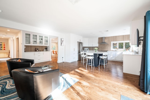 living room featuring light wood-type flooring