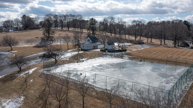 snowy aerial view with a rural view