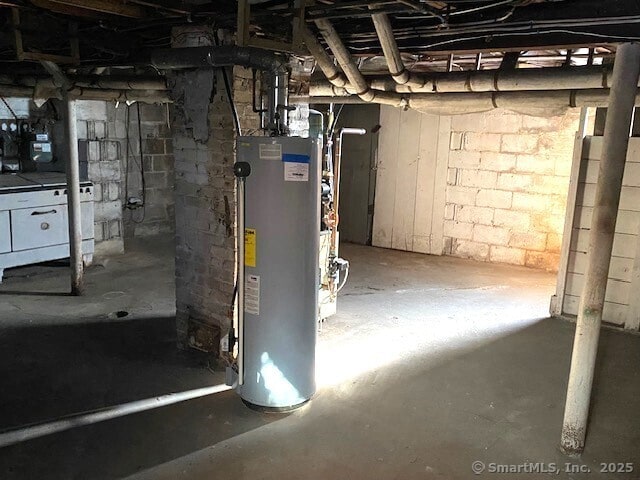 basement with water heater