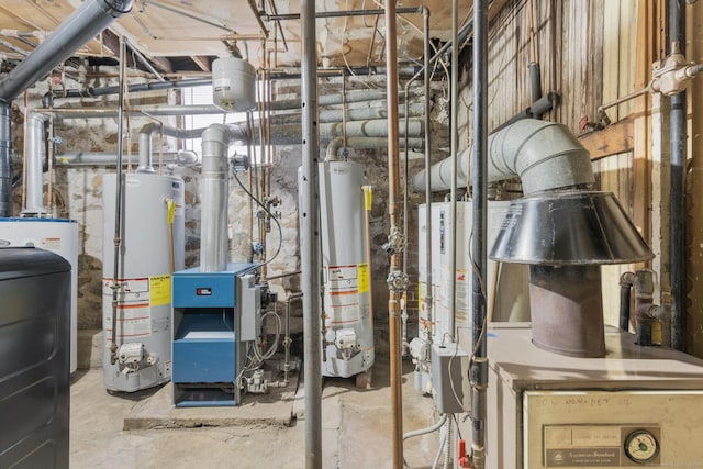 utility room with water heater and washer / dryer