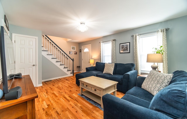 living room with light wood-type flooring