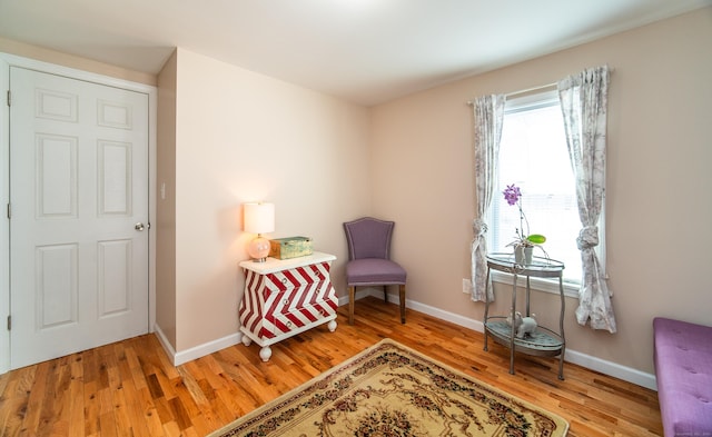 sitting room with wood-type flooring