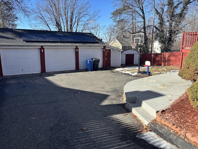 garage with solar panels