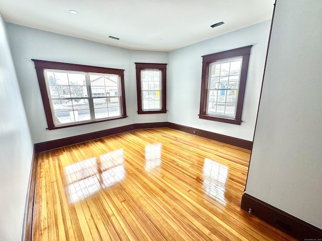 empty room with light hardwood / wood-style flooring and a wealth of natural light