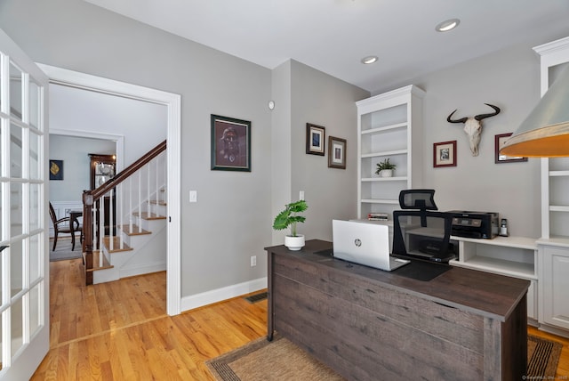 home office featuring light wood-type flooring