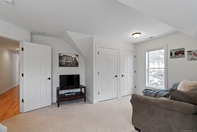 living room with light carpet