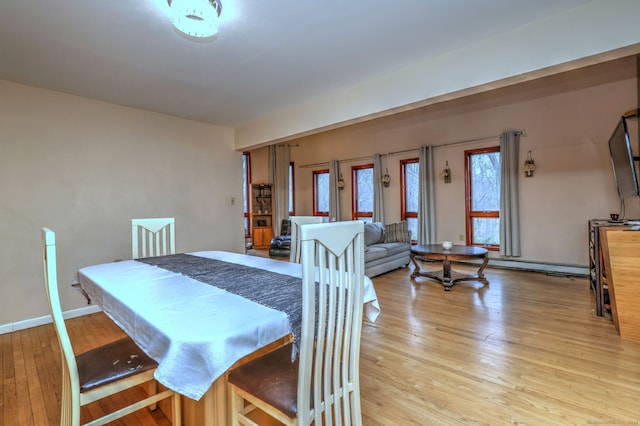 dining space with light hardwood / wood-style flooring