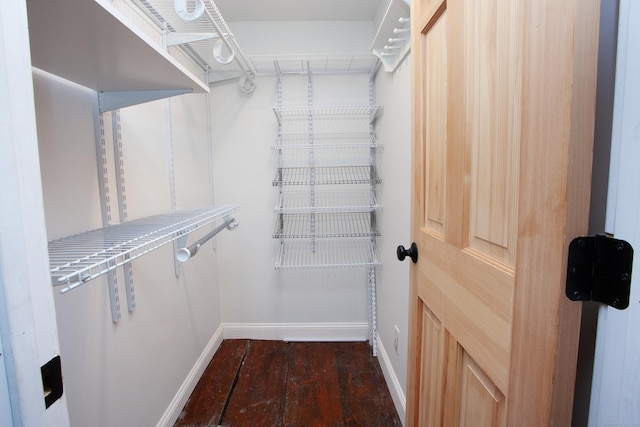 spacious closet featuring dark hardwood / wood-style floors