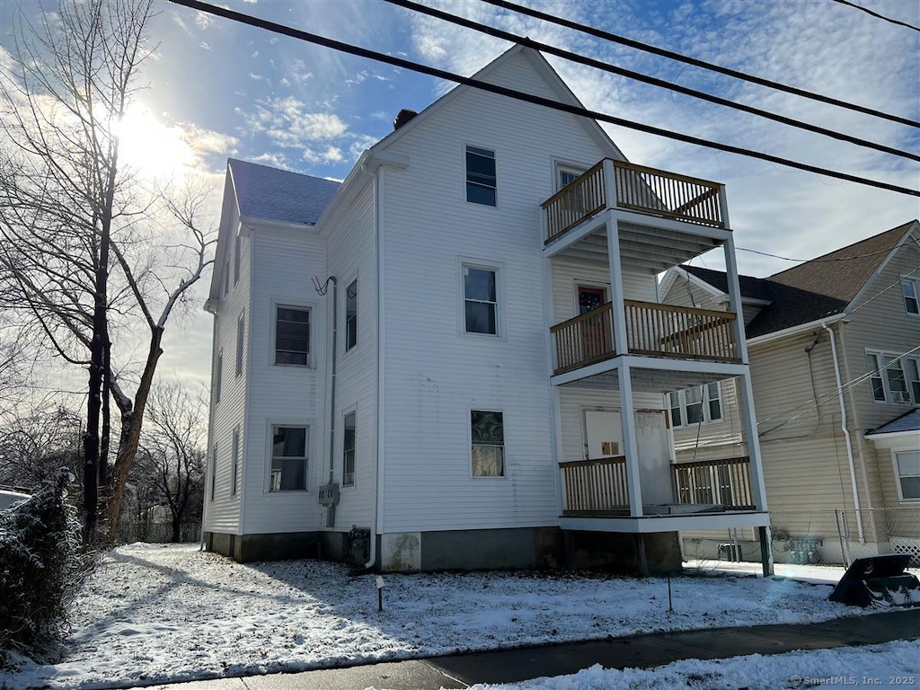 view of snow covered building