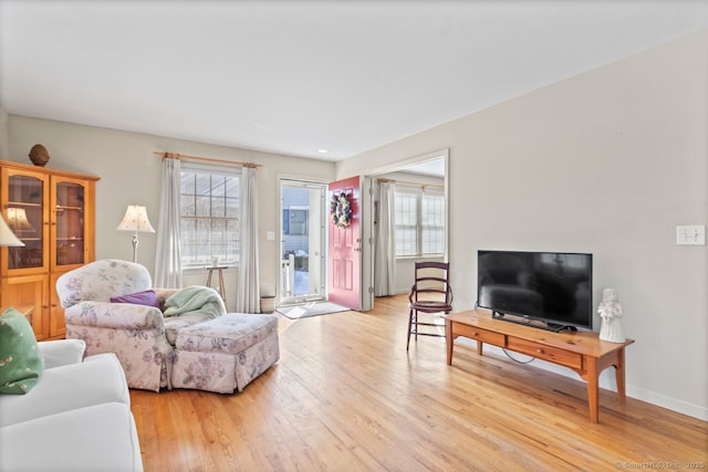 living room featuring a healthy amount of sunlight and light wood-type flooring