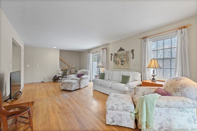 living room with light wood-type flooring