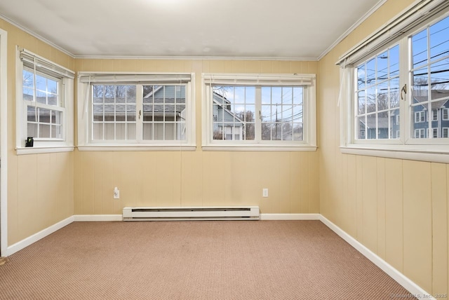 unfurnished sunroom featuring baseboard heating