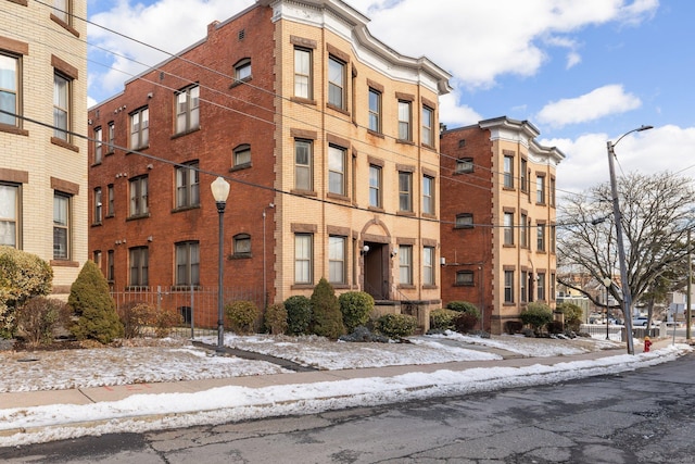 view of snow covered building