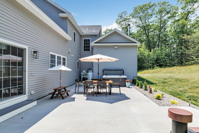 view of patio with a hot tub