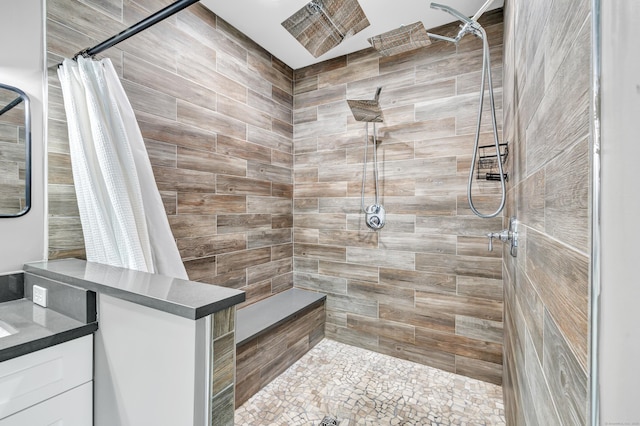 bathroom featuring vanity and a shower with curtain