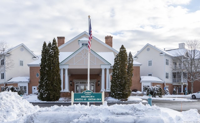 view of snow covered building