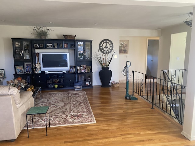 living room with hardwood / wood-style flooring