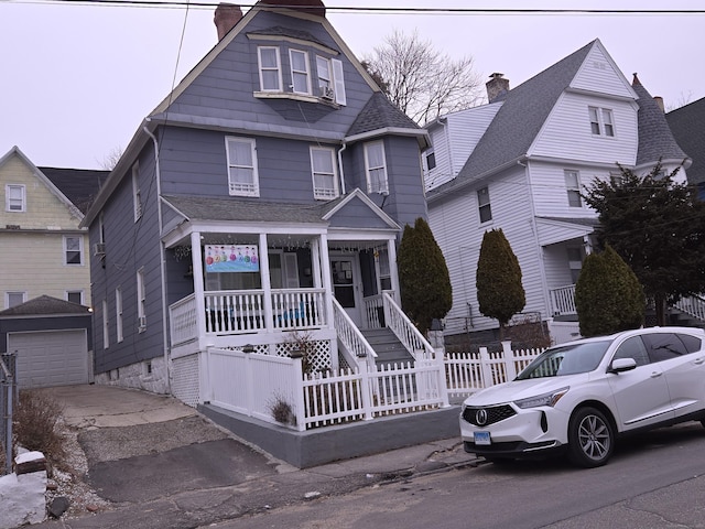 view of front facade with a garage and a porch