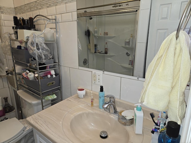 232 Hillside Ave, Waterbury, CT 06710 - bathroom with vanity, toilet, and an enclosed shower