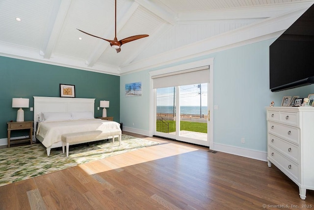 464 Park Blvd, Stratford, CT 06615 - bedroom with access to outside, baseboards, wood finished floors, and beamed ceiling